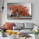 tableau noir et blanc arbre orange