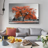 tableau noir et blanc arbre orange
