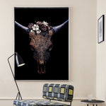 tableau tête de buffle fleuri