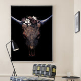 tableau tête de buffle fleuri