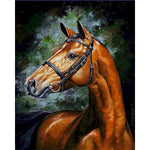 Tableau peinture cheval fond sombre