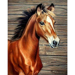Tableau peinture cheval fond en bois