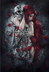tableau squelette femme et fleurs