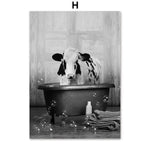 tableau baignoire vache noir et blanc