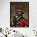 tableau chien costume rouge