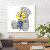 tableau ours gris fleur jaune