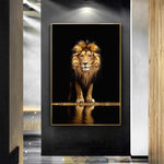 tableau réaliste grand lion fond noir
