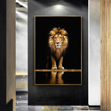 tableau réaliste grand lion fond noir