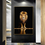 tableau photo lion sur fond noir