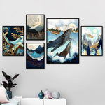 cadre peinture abstrait lac et montagne
