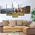 Tableau montagne vache marron et blanche