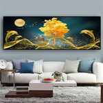 tableau dauphins et arbre en or