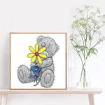 tableau ours gris fleur jaune