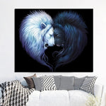 tableau visages lions ying yang
