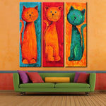 tableau peinture plusieurs chats rigolos