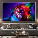 tableau peinture crinière lion colorée