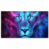 tableau lion galactique bleu