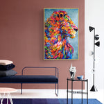 tableau moderne lion multicolore
