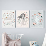 Cartoon Mermaid Canvas Posters Nursery Wall Art Print 