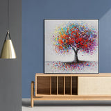 tableau peinture arbre feuilles de couleurs