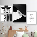 Affiche femme chapeau noir