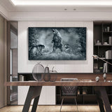 tableau ours et loup gris