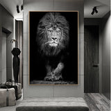 tableau lion majestueux noir et blanc