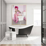 affiche moderne fille au toilette