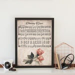 tableau partions ancienne et fleurs