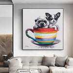 Tableau chien Tasse de café multicolore