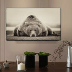 tableau photo d’un ours en noir et blanc