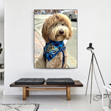 tableau chien ruban bleu