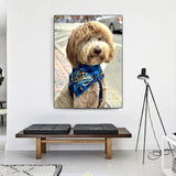 tableau moderne chien foulard bleu