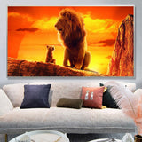 tableau affiche deux lions coucher de soleil