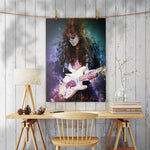 tableau guitariste fumée bleu et violette