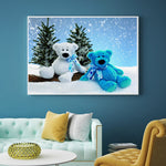 tableau peluche ours bleu et blanc