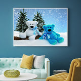 tableau peluche ours bleue et une blanche