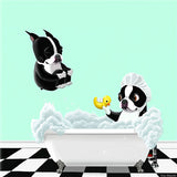 tableau chien saut dans la baignoire