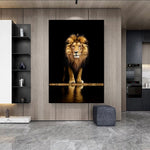 tableau lion debout fond noir