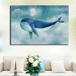 Blue Whale Canvas Painting Poster Cartoon Animal Poster and 