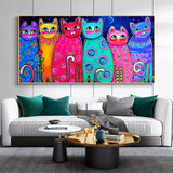 tableau peinture plusieurs chats de couleurs