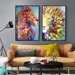 tableau moderne lion multicolore