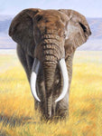 Tableau peinture éléphant dans un champ