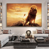 tableau lion africain ciel orange