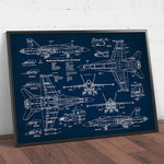 Tableau retro avion fond bleu foncé