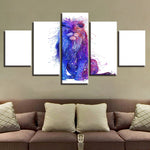 tableau lion violet et rose fond blanc