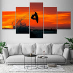 tableau ombre surfer ciel orange