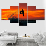 tableau ombre surfer ciel orange