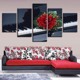 tableau moderne rose sur le piano