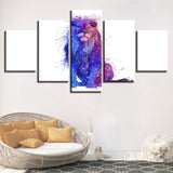 tableau lion violet et rose fond blanc